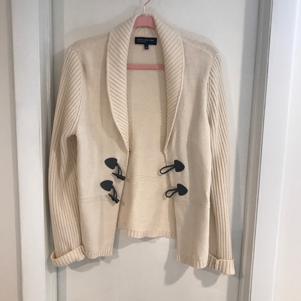 Jones New York Signature Cream Cardigan Sweater with buttons loops Size …